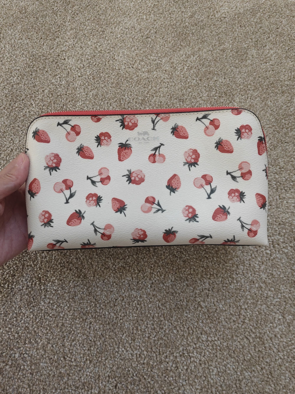 Coach Cream Wallet with Red Strawberry & Cherry Print